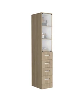 Depot E-Shop Magna Linen Cabinet, Three Shelves, Four Drawers, Light Pine/White