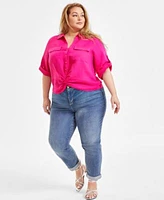 I.N.C. International Concepts Plus Size Linen Twist Hem Shirt Boyfriend Jeans Exclusively At Macys