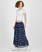 Celebrity Pink Juniors' Floral Tiered Lace-Trim Maxi Skirt