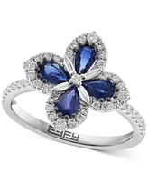 Effy Blue Sapphire (3/4 ct. t.w.) & Diamond (1/3 ct. t.w.) Flower Statement Ring in 14k White Gold