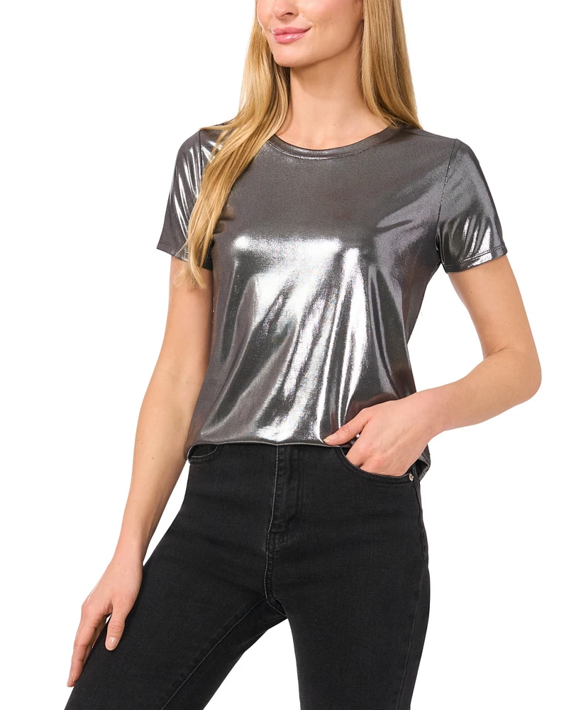 CeCe Women's Metallic Shine Short Sleeve T-Shirt