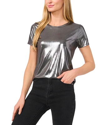 CeCe Women's Metallic Shine Short Sleeve T-Shirt
