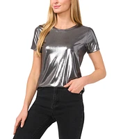 CeCe Women's Metallic Shine Short Sleeve T-Shirt
