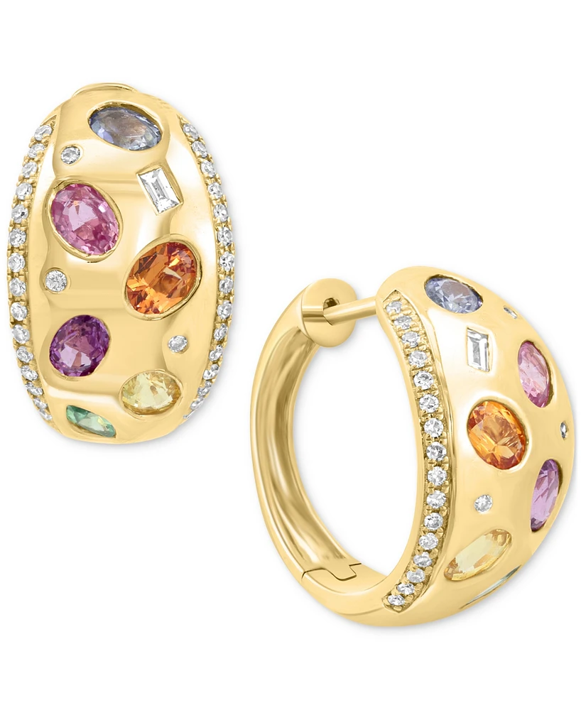 Effy Multi-Gemstone (2-1/20 ct. t.w.) & Diamond (1/3 ct. t.w.) Small Hoop Earrings in 14k Yellow Gold, 0.75"