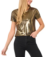 CeCe Women's Metallic Shine Short Sleeve T-Shirt