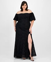 Emerald Sundae Plus Off-the-Shoulder Lace Gown, Created for Macy's