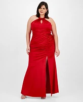 Emerald Sundae Plus Size Sateen Shirred Halter Gown, Created for Macy's