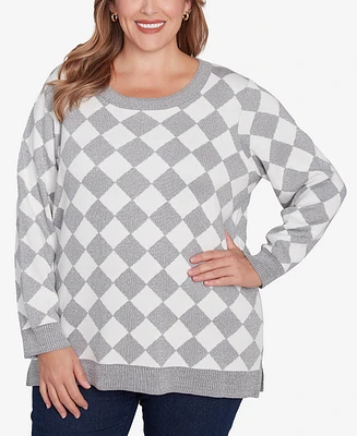 Hearts of Palm Plus Size Blue My Mind Diamond Print Sweater