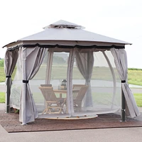 Sunnydaze Decor Soft-Top Patio Gazebo - 10x10 Foot Rectangle Outdoor Gazebo with Screens and Privacy Walls - Gray