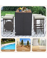 Skonyon Patio Wicker Bar Stools Set of 2 with Seat Cushions and Footrest
