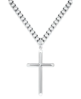 Men's Solid Tubular Cross 22" Pendant Necklace in Sterling Silver