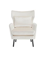 Wing Back Velvet Accent Chair, Modern Living Room Armchair Comfy Upholstered Single Sofa Chair for Bedroom Dorms Reading Reception Room with Metal Leg
