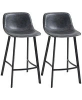 Streamdale Furniture 27.25" Counter Height Bar Stools, Industrial Kitchen Stools, Upholstered Armless Bar Chairs with Back, Steel Legs, Set of 2