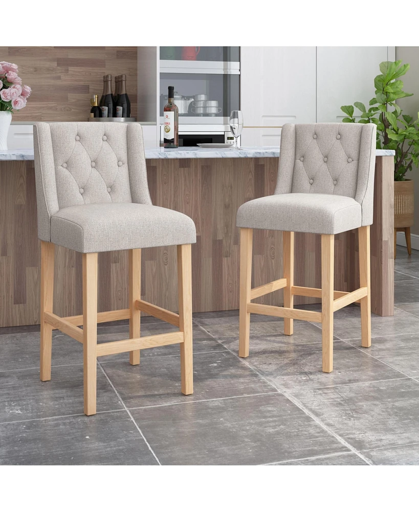 Streamdale Furniture Vienna Contemporary Fabric Tufted Wingback 31 Inch Counter Stools, Set Of 2, Light Grey And Natural