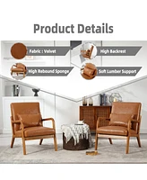 Modern Accent Chair, Solid Wood Padding Lounge Armchairs With One pillow for Living Room, Bedroom, Guest Room (Light Brown Pu)