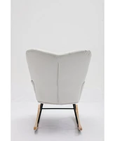 Mid Century Modern Velvet Tufted Upholstered Rocking Chair Padded Seat for Living Room Bedroom, White