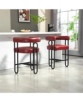 Streamdale Furniture Bar Stools Set of 2, Modern Bar Stool with Back, Black Metal Frames, Upholstered Bar Stools for Kitchen Island, Pub, Club (Wine R