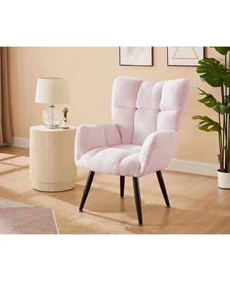 Streamdale Furniture Modern Single Sofa Armchair with High Backrest Comfy Reading Chair for Small Spaces/Living Room/Bedroom/Apartment (Color:Pink)