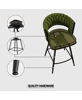 Streamdale Furniture Bar Chair Linen Woven Bar Stool Set of 2,Black legs Barstools No Adjustable Kitchen Island Chairs,360 Swivel Bar Stools Upholster
