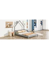 Slickblue House-Shaped Bed Frame with Headboard and Safety Handrails for Kids' Bedroom