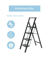 Flynama 4 Step Stool Folding Step Stool with Handrails, Sturdy Step Stool for Adult, Gorilla Ladders 500LBS Capacity Sturdy& Portable Ladder for Home