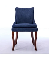 Modern Dining Chairs Set of 2,Double-layer Cushioned Chenille fabric Upholstered Accent Side Leisure Chairs with Mid Back and Curved Solid Wood Legs f