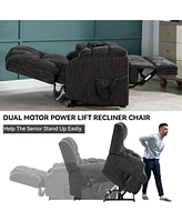 Dual Motor Heat Massage Infinite Position Up to 350 Lbs Electric Power Lift Recliners with Power-Remote, Medium-firm and Heavy Duty, Grey