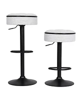 Streamdale Furniture Round Storage Bar Stool Set of 2, Off White Linen Height Adjustable Barstool, 360Counter Height Swivel Stool, Armless Bar Chair w