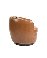 Upholstered Swivel Barrel Armchair with Storage Modern Living Room Side Chair for Bedroom/Office/Reading Spaces - Pu Light Brown