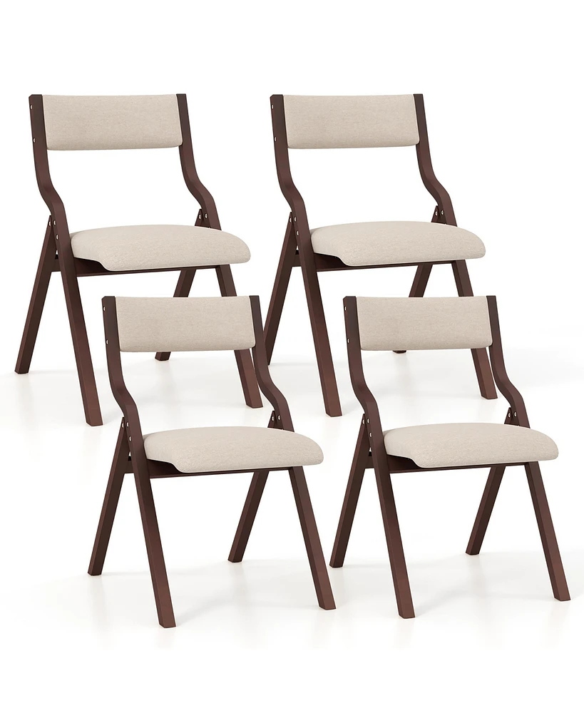 Gymax Folding Dining Chairs Set of 4 Wooden Table Chairs w/ Padded Seat Modern Coffee & Beige