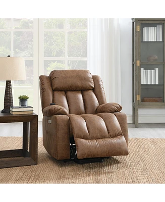 Streamdale Furniture Omarion Power Recliner w/Lift, Heating & Massage, Brown Leather Aire