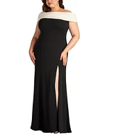 Tadashi Shoji Plus Size Dalton Two-Tone Off-Shoulder Gown