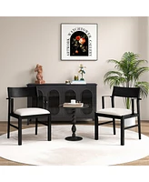 Gymax Dining Chair w/ Arms Set of 2 Modern Kitchen Chairs & Contoured Backrest Black & Cream