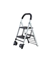 Flynama Portable 4 in. 2 Step Ladder Folding Step Stool, Folding Dual-Purpose Stair Car Tpr Wheels Load Capacity 265 lbs.