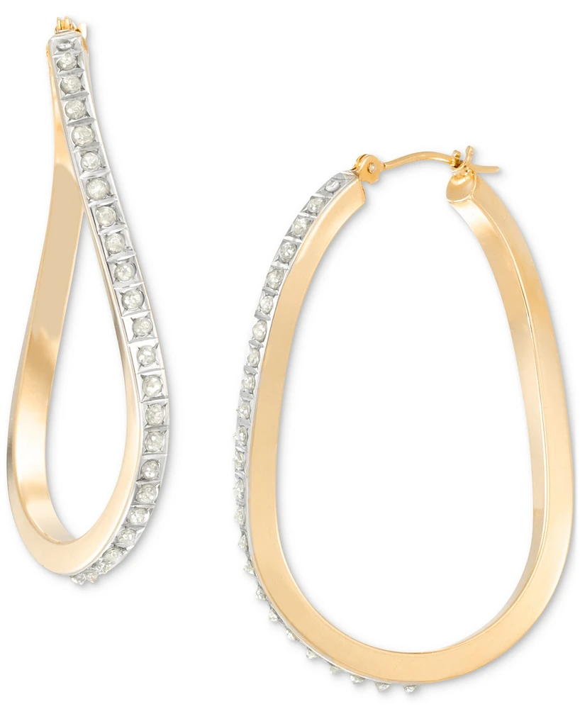 Macy's Diamond Accent Fascination Wavy Hoop Earrings in 14k Yellow Gold (1-3/8")