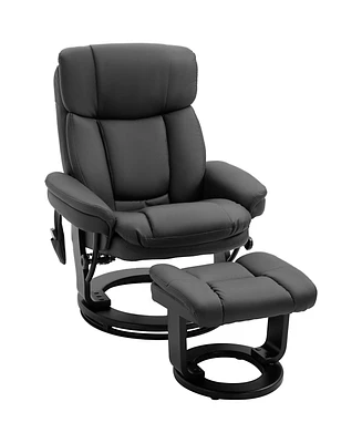 Streamdale Furniture Pu Leather Massage Recliner Chair with Ottoman 10 Point Vibration Swiveling Armchair, Black