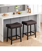 Gaomon Set of 2 Ergonomic 24" Counter Height Bar Stools with Curved Pu Leather Seat, Metal Frame, Integrated Footrest