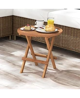 Sugift Round Patio Folding Coffee Table Teak Wood with Slatted Tabletop