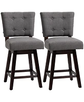 Streamdale Furniture Counter Height Bar Stools Set of 2, Fabric Tufted Swivel Barstools 26.5 Inch Seat Height with Rubber Wood Legs and Footrest for D