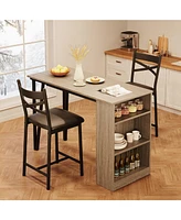 gaomon Dining Table Set for 2, Kitchen Bar Table and Chairs for 2, 3-Piece Kitchen Table Set with 2 Upholstered Chairs,Grey