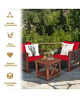 Sugift 3 Pieces Acacia Wood Patio Furniture Set with Coffee Table-Red