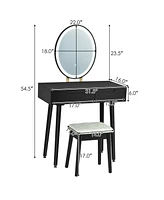 Sugift Touch Screen Vanity Makeup Table Stool Set with Lighted Mirror-Black