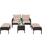 Sugift 5 Pcs Patio Rattan Wicker Sofa Furniture Set