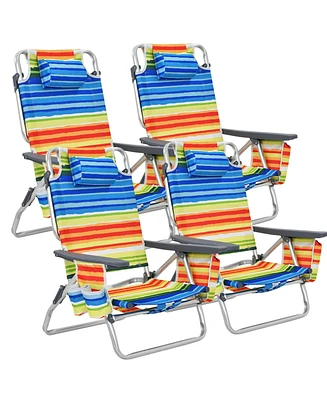 Sugift 4-Pack 5-Position Outdoor Folding Backpack Beach Reclining Chair with Pillow-Yellow