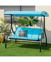 Sugift 3 Seat Outdoor Porch Swing with Adjustable Canopy-Blue