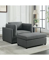 Modern Oversized Armchair with Ottoman, Single Sofa with Lumbar Support, Accent Chair, Reading Chair for Bedroom, Living Room, Dark Grey