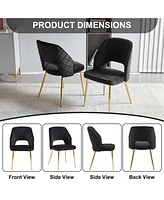 Black Velvet Dining Chairs with Metal Legs and Hollow Back Upholstered Dining Chairs Set of 4