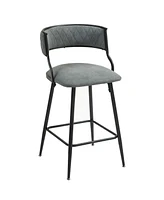 Streamdale Furniture 26" Counter height bar stools Pu cover kitchen island counter bar stool with black powder coating base and footrest(Grey)