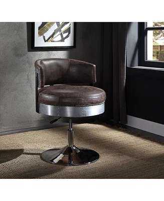 Streamdale Furniture Brancaster Adjustable Chair w/Swivel, Distress Chocolate Top Grain Leather & Chrome