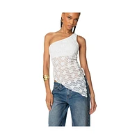 Edikted Women's Lacey Sheer Asymmetric Drawstring Top